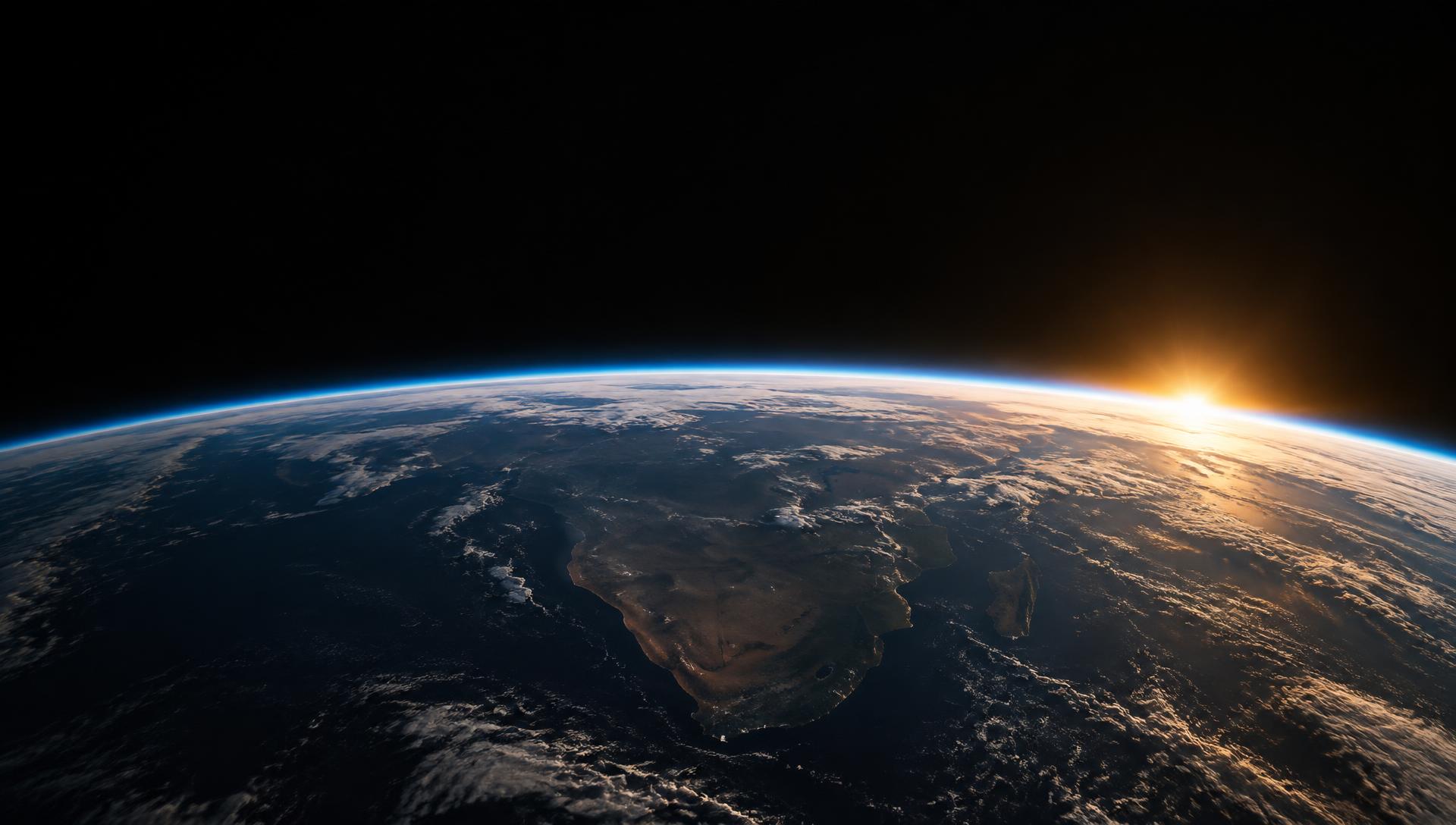 Southern Africa seen from orbit as the sun rises over the horizon
